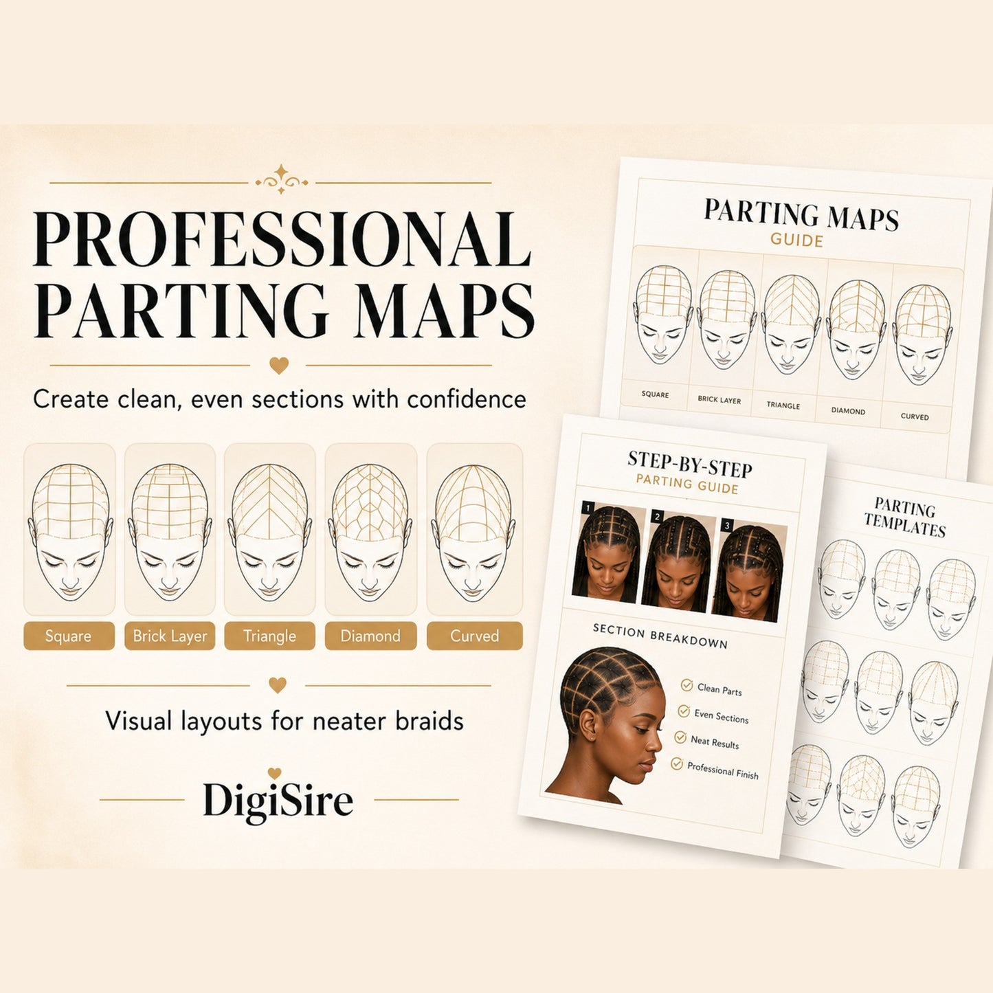 Hair Braiding Guide for Beginners | Knotless Box Braids and Cornrows Ebook | Parting Maps, Workbook & Braider Business Kit