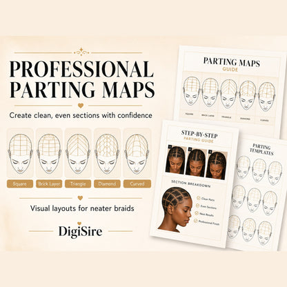 Hair Braiding Guide for Beginners | Knotless Box Braids and Cornrows Ebook | Parting Maps, Workbook & Braider Business Kit