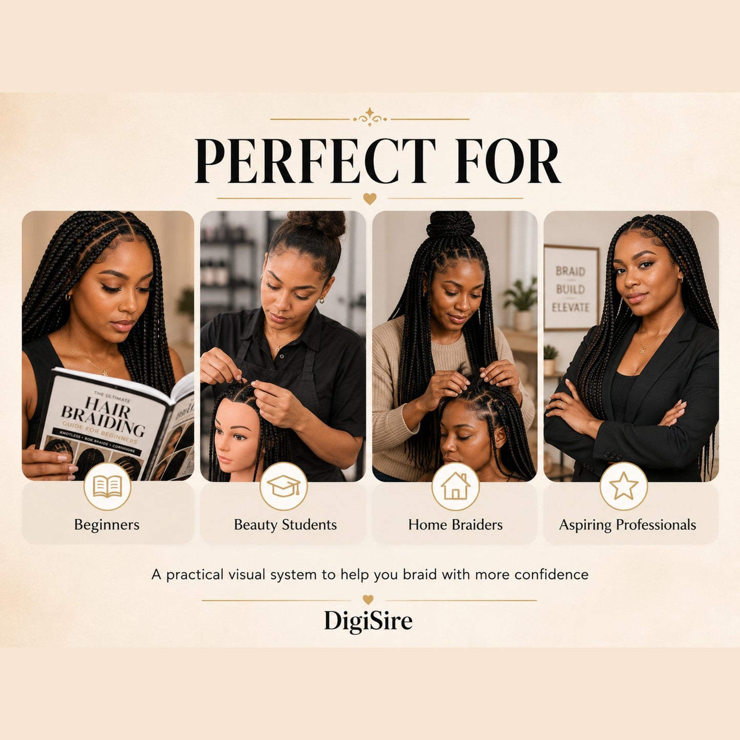 Hair Braiding Guide for Beginners | Knotless Box Braids and Cornrows Ebook | Parting Maps, Workbook & Braider Business Kit